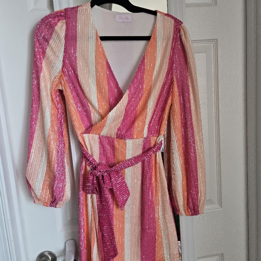 Striped Pink and Orange Wrap Dress